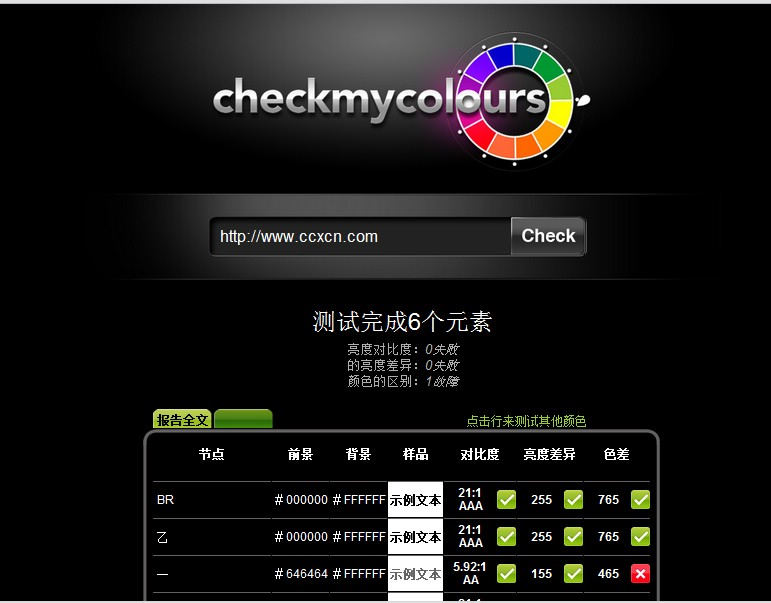 網站設計色彩對比分析網站 Check My Colours 網站截圖